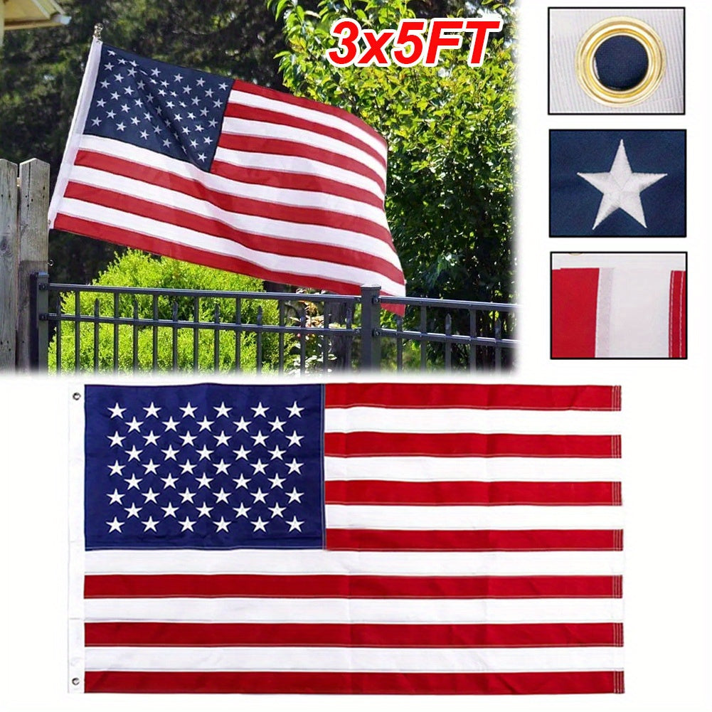 3X5ft American Flag - Embroidered Stars and Sewn Stripes, Weathering Outdoor Fabric with Copper Ring Buckle, Outdoor American Flag for Gardens, Yards, Patriotic Decorations