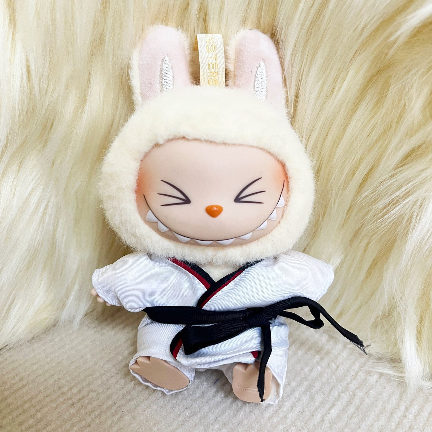 6.69inch Labubu Doll Clothesable LABUBU Hanging Ornament Wearable with Replacement Sports Casual Suit Black Belt Taekwondo Dress 3pcs Set: Clothes + Pants + Belt (Excluding Doll)