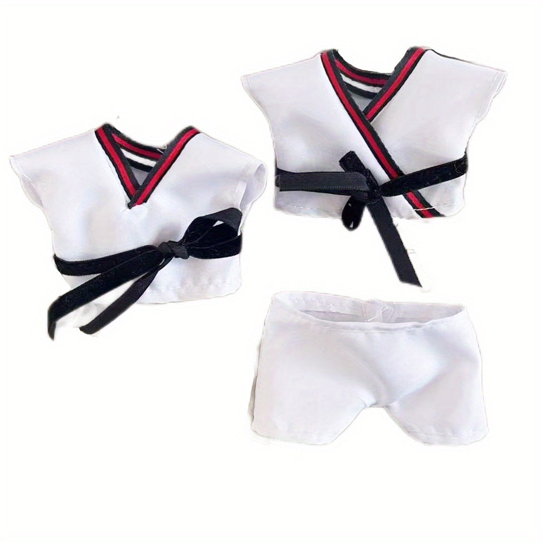 6.69inch Labubu Doll Clothesable LABUBU Hanging Ornament Wearable with Replacement Sports Casual Suit Black Belt Taekwondo Dress 3pcs Set: Clothes + Pants + Belt (Excluding Doll)
