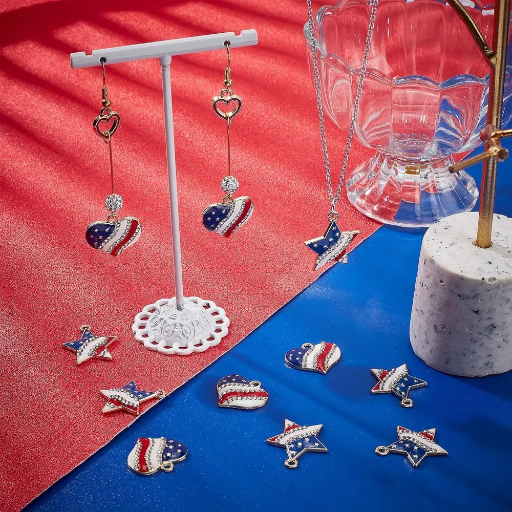 20Pcs America Flag Charms USA Charms Patriotic Independence Day Charm 4th of July Rhinestone Love Heart Star Charms Jewelry kits
