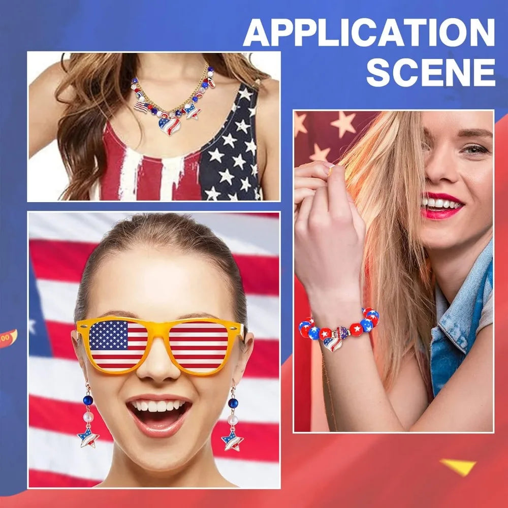 20Pcs America Flag Charms USA Charms Patriotic Independence Day Charm 4th of July Rhinestone Love Heart Star Charms Jewelry kits