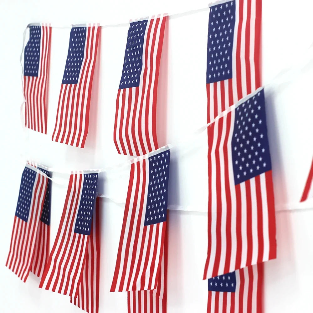24pcs/set US American String Flag Banner for Patriotic Events 4th of July Independence Day Supplies Sport Bar Bunting Decor