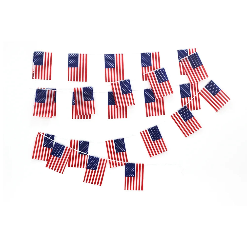 24pcs/set US American String Flag Banner for Patriotic Events 4th of July Independence Day Supplies Sport Bar Bunting Decor