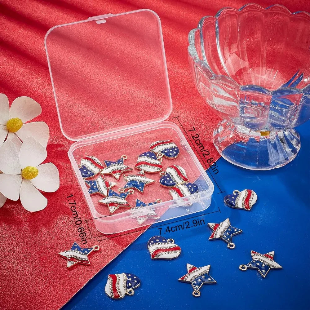 20Pcs America Flag Charms USA Charms Patriotic Independence Day Charm 4th of July Rhinestone Love Heart Star Charms Jewelry kits