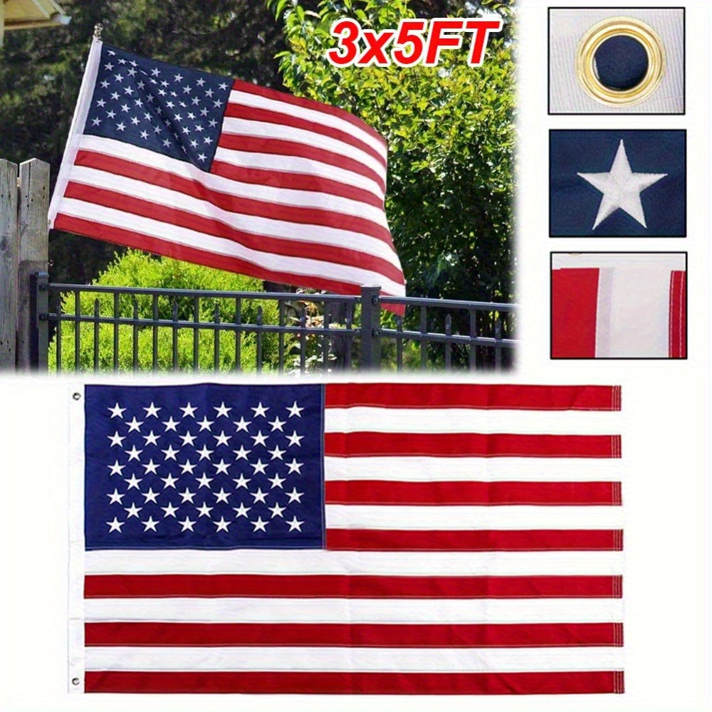 3X5ft American Flag - Embroidered Stars and Sewn Stripes, Weathering Outdoor Fabric with Copper Ring Buckle, Outdoor American Flag for Gardens, Yards, Patriotic Decorations