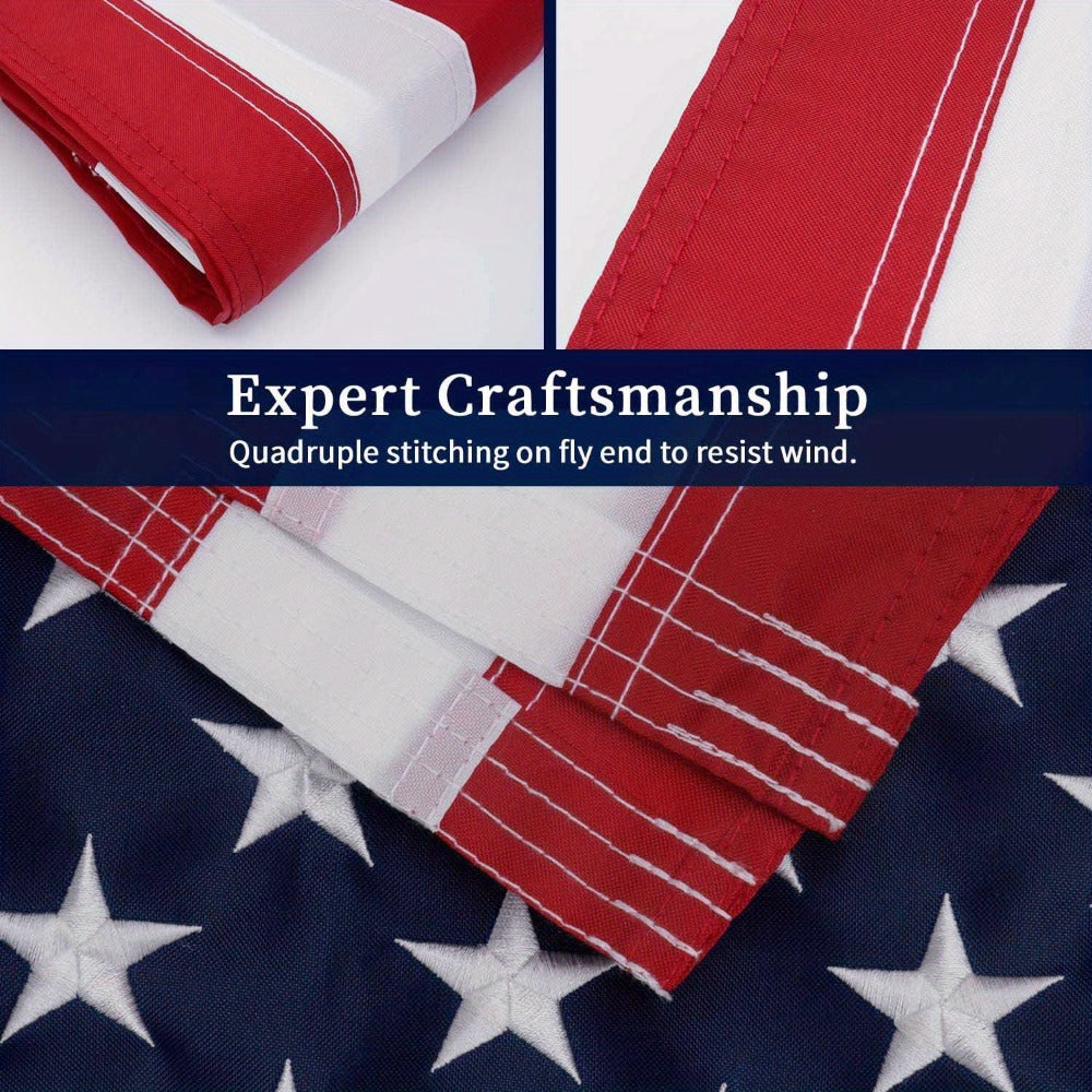 3X5ft American Flag - Embroidered Stars and Sewn Stripes, Weathering Outdoor Fabric with Copper Ring Buckle, Outdoor American Flag for Gardens, Yards, Patriotic Decorations