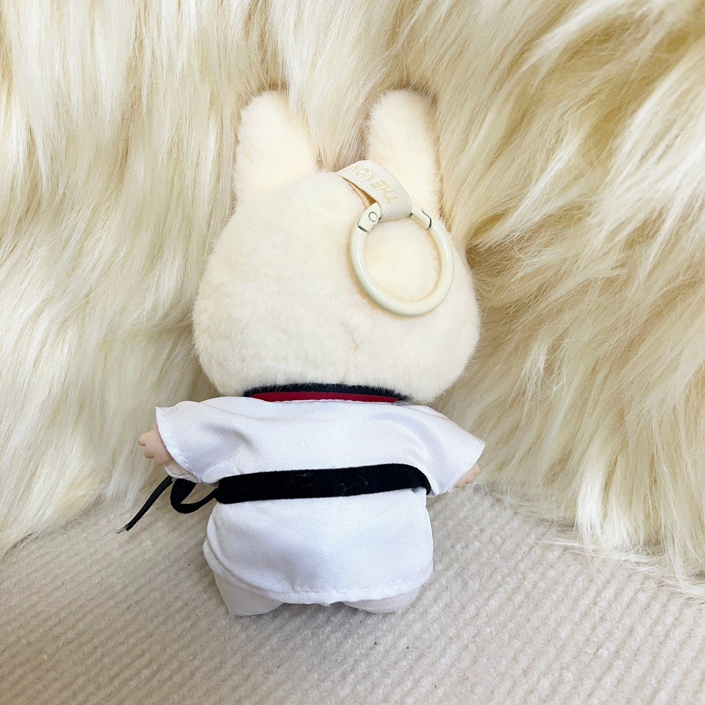 6.69inch Labubu Doll Clothesable LABUBU Hanging Ornament Wearable with Replacement Sports Casual Suit Black Belt Taekwondo Dress 3pcs Set: Clothes + Pants + Belt (Excluding Doll)