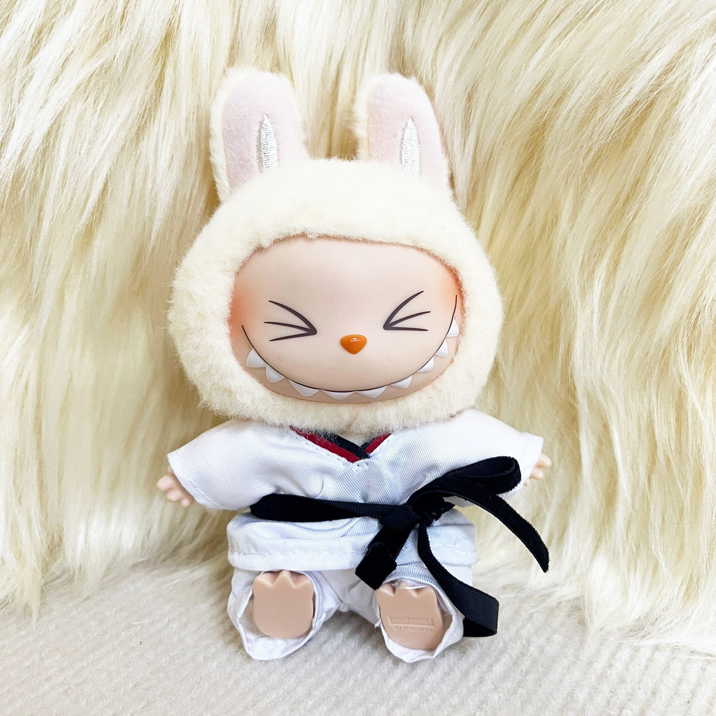 6.69inch Labubu Doll Clothesable LABUBU Hanging Ornament Wearable with Replacement Sports Casual Suit Black Belt Taekwondo Dress 3pcs Set: Clothes + Pants + Belt (Excluding Doll)