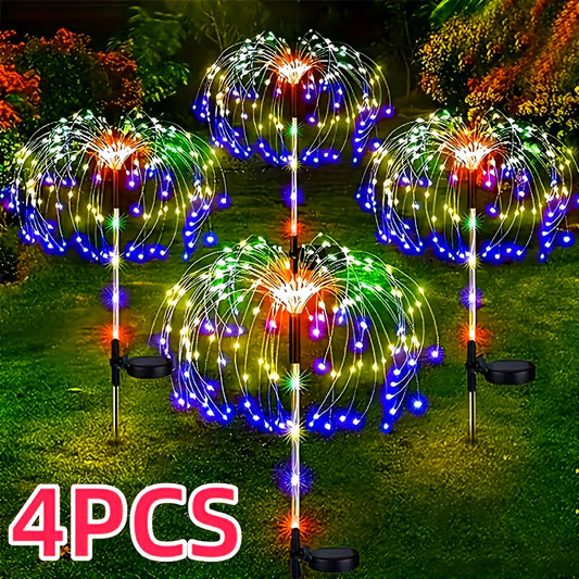 4pcs Set Of 320/240/480 LED Solar Outdoor Fireworks Lights - Multi-color, IP65, 8 Lighting Modes, Multi-color Suitable for Terraces, Lawns, Paths, Parties, And Weddings Christmas Decoration Lights | Outdoor Solar Courtyard Fa