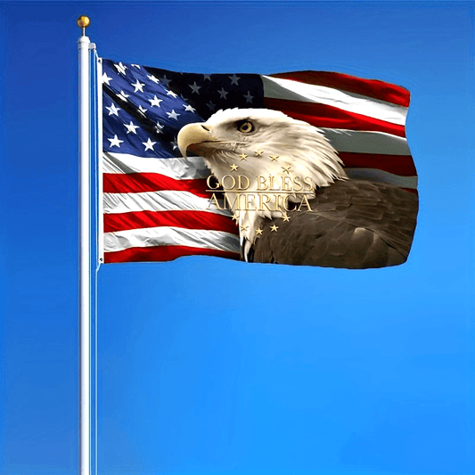 3x5 Feet Patriotic Polyester Flag with Antique Bald Eagle & American Flag Design, God Bless America Wall Hanging Decoration for Indoor & Outdoor Use, Perfect Patriotic Gift for Home or Office Decor
