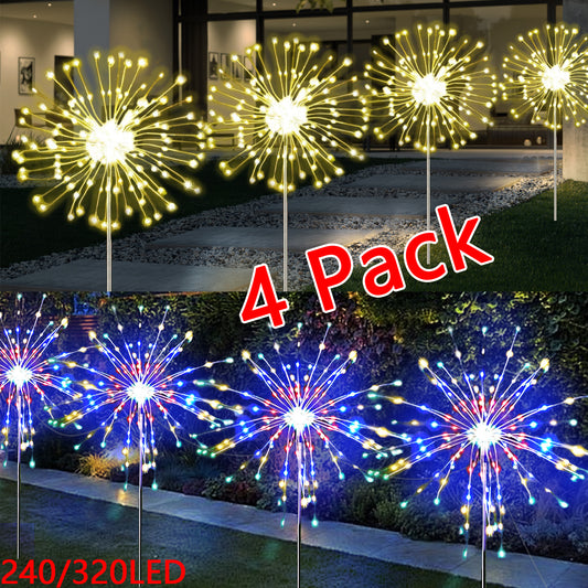 4pcs-1pc Solar Powered Outdoor Lights, Solar Lights Outdoor Garden 240/320LED Fireworks Lights for Christmas, Thanksgiving Decorations, 8 Lighting Mode Holiday Decorative Lighting for Villa Patio Balcony, Path Lawn, Camping W