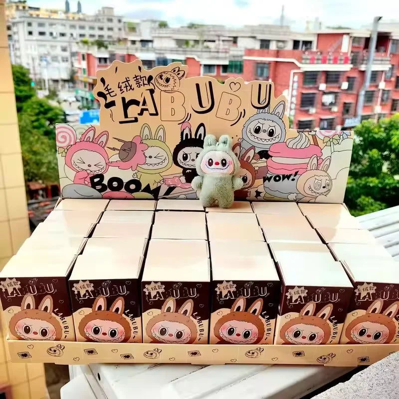 For Labubu Blind Box Anime Figure Have A Seat Series Pendant Flocking Doll Model Toy Monster Replica Keychain Toy Birthday Gift