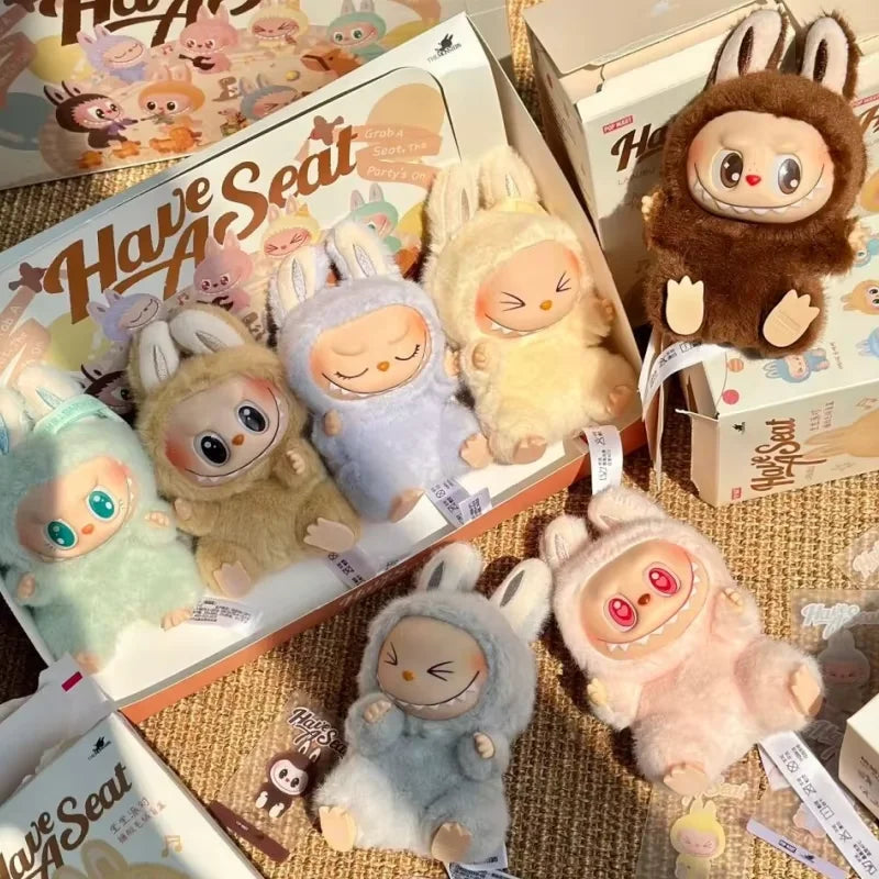 For Labubu Blind Box Anime Figure Have A Seat Series Pendant Flocking Doll Model Toy Monster Replica Keychain Toy Birthday Gift