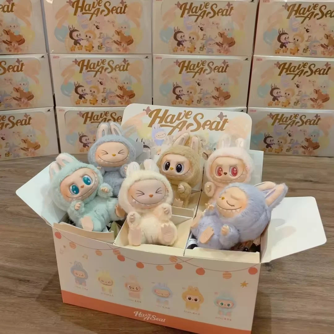 For Labubu Blind Box Anime Figure Have A Seat Series Pendant Flocking Doll Model Toy Monster Replica Keychain Toy Birthday Gift