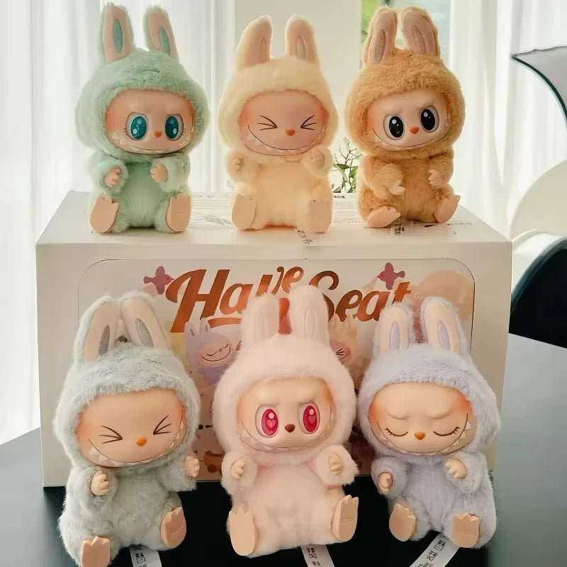 For Labubu Blind Box Anime Figure Have A Seat Series Pendant Flocking Doll Model Toy Monster Replica Keychain Toy Birthday Gift