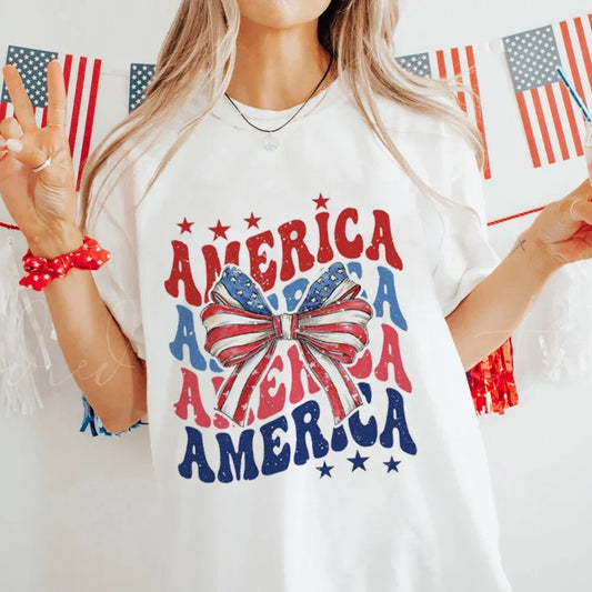 America T-Shirt Women Summer Loose Fashion Vintage 4th of July T Shirt  American Freedom  Cute Graphic Tees Hippie Tshirts Retro
